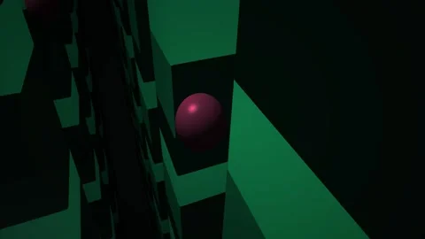 Abstract 3D digital animation of pink glowing sphere navigating green geome.. Stock Footage 346316458