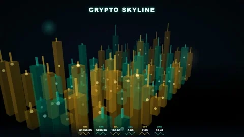 Abstract 3D Digital Cityscape with Fluctuating Data Bars Representing Stock Footage 344774346