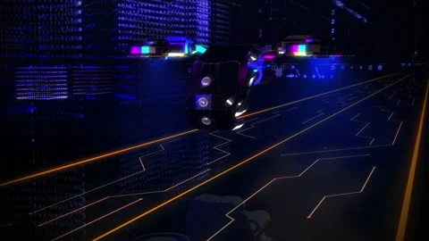 Abstract 3D Digital Concept of Flying Modern Futuristic Car From The Side View Stock Footage 172541745