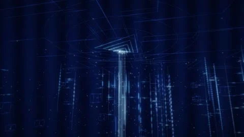 Abstract 3d digital data stream background with glowing blue lines and parts Stock Footage 347331958