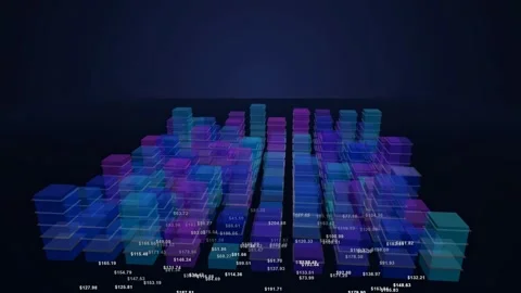 Abstract 3D Digital Data Visualization with Glowing Blue and Purple Cubes and Stock Footage 344775830