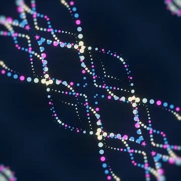 Abstract 3D Digital DNA Structure Blue and Pink Dots Stock Illustration