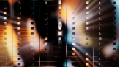 Abstract 3D digital grid with glowing blue and orange lights loop animated 库存影片 336725741