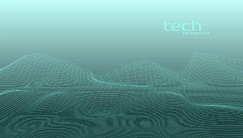 Abstract 3D Digital Grid Terrain Landscape Background Illustrazione stock
