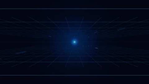 Abstract 3D Digital Horizon Mesh Wireframe Flight Sci-Fi Dark Background Stock-Footage 341644557