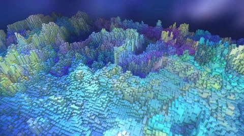 Abstract 3D digital landscape background. Cubes. Pixel sorting. Glitch art Stock Illustration
