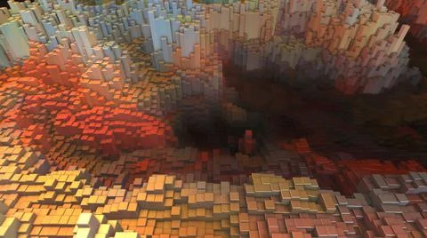Abstract 3D digital landscape background. Cubes. Pixel sorting. Glitch art イラスト素材