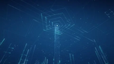Abstract 3d digital technology background with glowing blue geometric lines Stock Footage 347331153