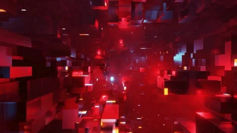 Abstract 3D digital tunnel flying through glowing neon cubes Stock Footage 336119018