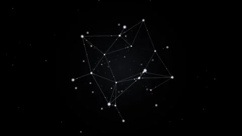 Abstract 3d digital wireframe shape rotates in dark space with glowing part.. Vidéo 344835395