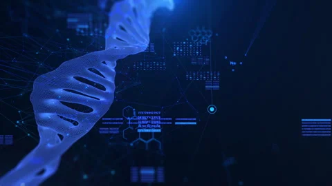 Abstract 3D DNA Strands Floating with Scientific Chemical Formula Stock-Footage 336482614