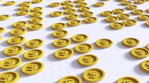 Abstract 3D Dollar Coins Flowing Up and Down on White Financial Grid Stock Footage 333601777