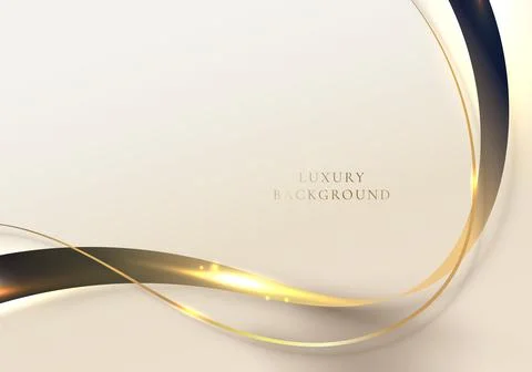 Abstract 3D elegant golden wave lines and lighting effect on cream background Illustrazione stock