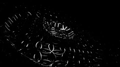 Abstract 3D field of dark metallic patterns and spreading circular waves Stock Footage 343419878