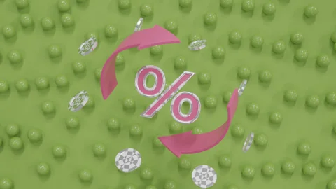 Abstract 3D Financial Background with Pink Arrows and Silver Coins Rotating Stock Footage 338252041