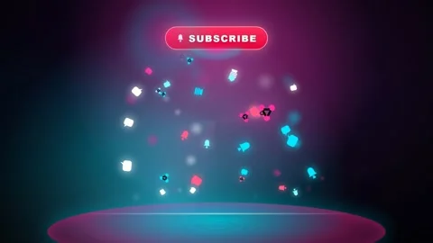 Abstract 3D floating social media icons and like buttons on a neon futuristic Stock Footage 344773738