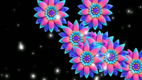 Abstract 3D floral animation with glowing light particles on black background Stock Footage 340549698
