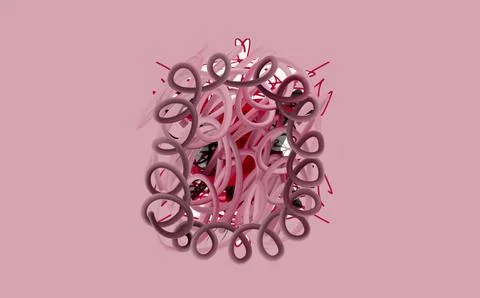 Abstract 3D Fluid Curly Line Sculpture in Shades of Pink Stock Photos
