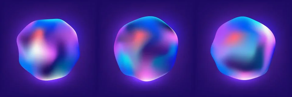 Abstract 3D fluid gradient blobs set with neon purple and blue glowing liqu.. Stock-Illustration