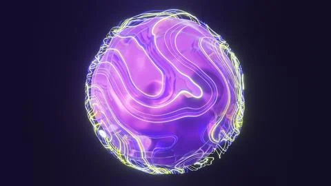 Abstract 3D fluid liquid neon purple sphere ball orb plasma futuristic glow Stock Illustration