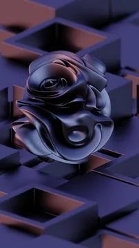 Abstract 3D Fluid Shape with Glossy Black Surface on a Purple Background Stock-Illustration