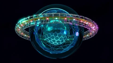 Abstract 3D futuristic sci-fi construction of shiny spheres and other objects Vídeo Stock 205517588