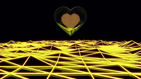 Abstract 3D futuristic techno shiny laser neon game night heart landscape Stock Footage 263961689