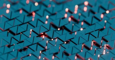 Abstract 3D Geometric Background with Hexagonal Patterns and Neon Glowing Eff Stock Illustration