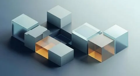 Abstract 3D geometric composition of interlocking cubes with transparent an.. Stock Illustration
