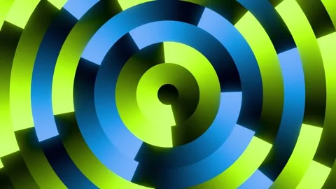 Abstract 3D Geometric Concentric Circles Blue and Green Motion Background. Loop Stock Footage 337308685