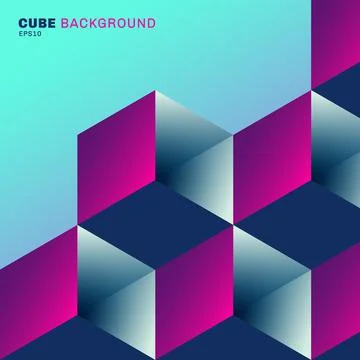 Abstract 3D geometric cube box vibrant color pattern on blue background Stock Illustration