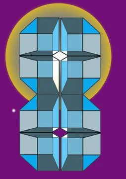 Abstract 3D Geometric Cube Structure on Glowing Background Illustrazione stock