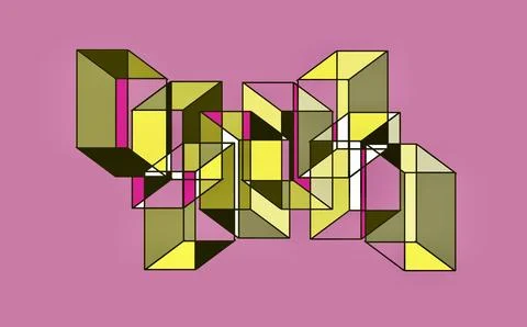 Abstract 3D geometric cubes illustration on pink background Stock Illustration
