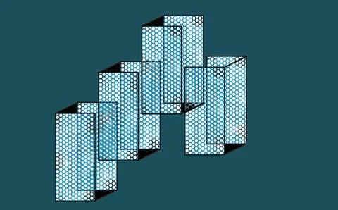 . Abstract 3D Geometric Mesh Panels on Teal Background イラスト素材