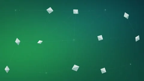 Abstract 3D Geometric Network with Connected Rotating Polyhedrons on Green Stock Footage 345060474