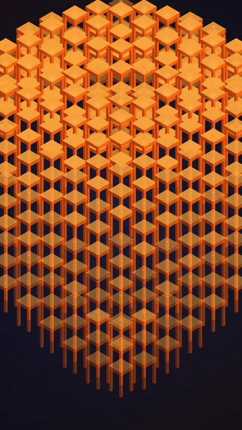 Abstract 3D Geometric Orange Cube Grid Pattern Motion Background Video stock 346203065