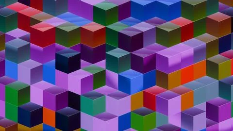 Abstract 3D Geometric Pattern with Colorful Interlocking Cubes Stock Illustration
