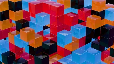 Abstract 3D Geometric Pattern with Colorful Interlocking Cubes Stock Illustration