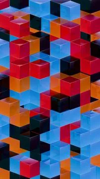 Abstract 3D Geometric Pattern with Colorful Interlocking Cubes Stock Illustration
