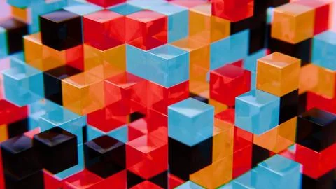 Abstract 3D Geometric Pattern with Colorful Interlocking Cubes Stock Illustration