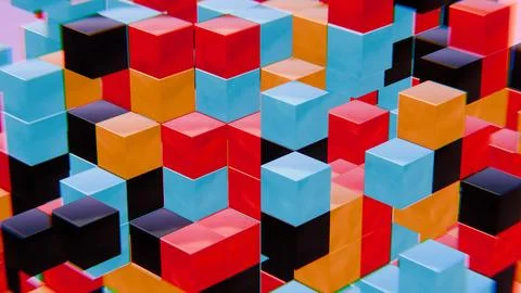 Abstract 3D Geometric Pattern with Colorful Interlocking Cubes 库存插图