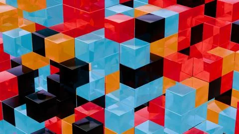 Abstract 3D Geometric Pattern with Colorful Interlocking Cubes Stockillustratie