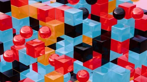 Abstract 3D Geometric Pattern with Colorful Interlocking Cubes Stock Illustration