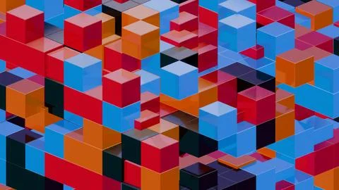 Abstract 3D Geometric Pattern with Colorful Interlocking Cubes Stock Illustration