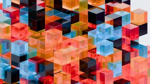 Abstract 3D Geometric Pattern with Colorful Interlocking Cubes Stock Illustration