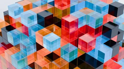 Abstract 3D Geometric Pattern with Colorful Interlocking Cubes Stock Illustration