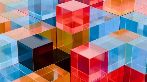 Abstract 3D Geometric Pattern with Colorful Interlocking Cubes Stock Illustration