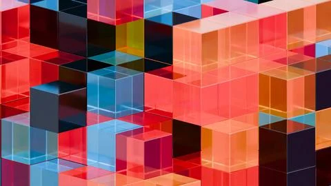 Abstract 3D Geometric Pattern with Colorful Interlocking Cubes Stock Illustration