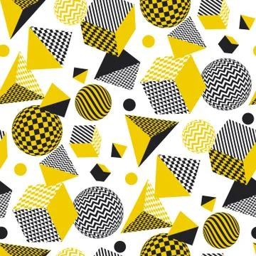 Abstract 3d geometric seamless pattern in yellow and balck color. Volume illu 스톡 일러스트