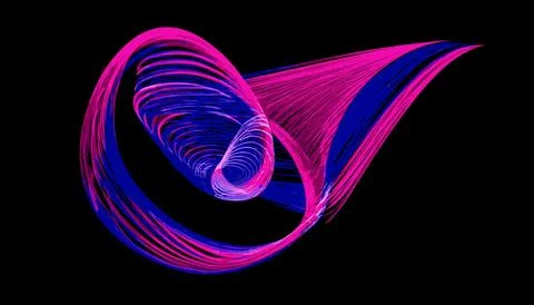 Abstract 3D geometric shape with vibrant pink and blue light trails イラスト素材